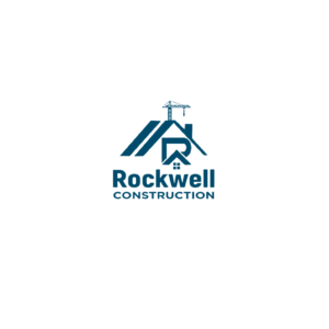 Rockwell Construction logo featuring a blue construction crane and building icon representing construction, infrastructure, and contracting services.