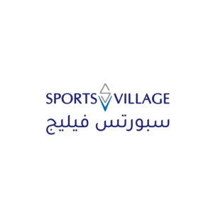The Sports Village Qatar logo features blue and grey typography with Arabic text, representing a premium sportswear and athletic lifestyle brand in Qatar.
