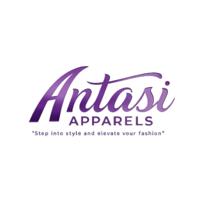Antasi Apparels' logo in elegant purple typography represents fashion apparel, clothing, textile, and garment brand identity.