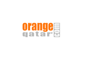 Orange Qatar logo in orange and gray text, representing Orange telecommunications and digital services company in Qatar.