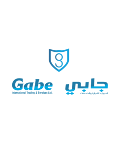 The Gabe Qatar logo features modern blue typography with a shield icon and Arabic text, representing a professional technology and business solutions brand in Qatar.
